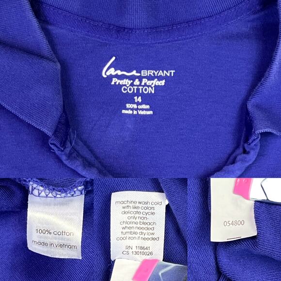 Lane Bryant Polo Style Top Plus Size 14 Blue 100% Cotton - Picture 10 of 14